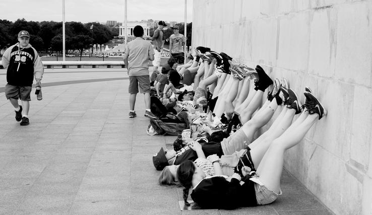 Students at the wall